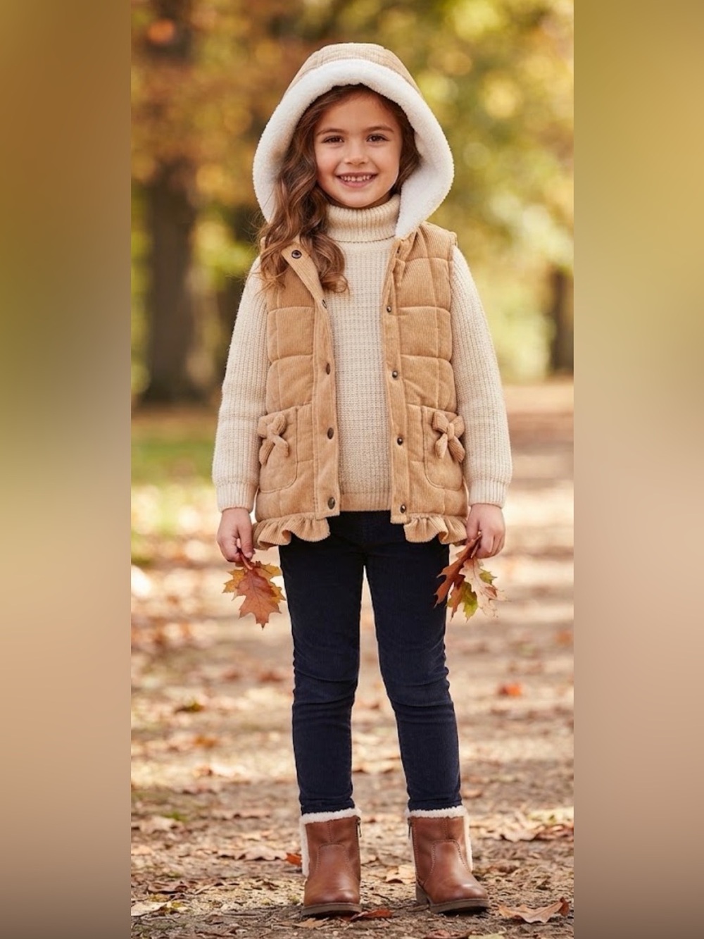 Nicole Miller New York Girls Corduroy Hooded Puffer Vest – Size 6L NWOT